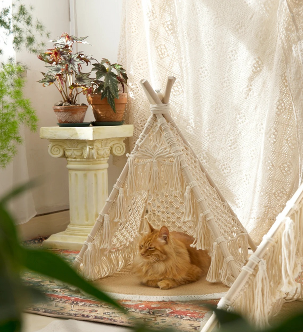 Macrame pet teepee - Boho cat bed | Handmade cat tent