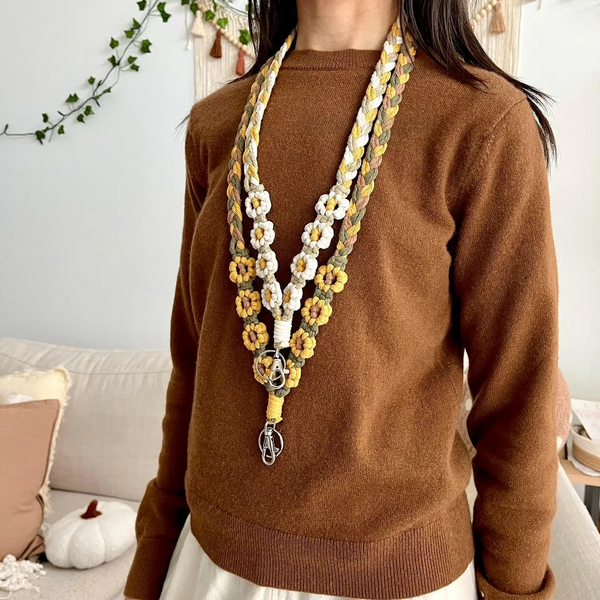 Macrame Flower Lanyard -  badge, keys, ID clip holder | student nurse gift