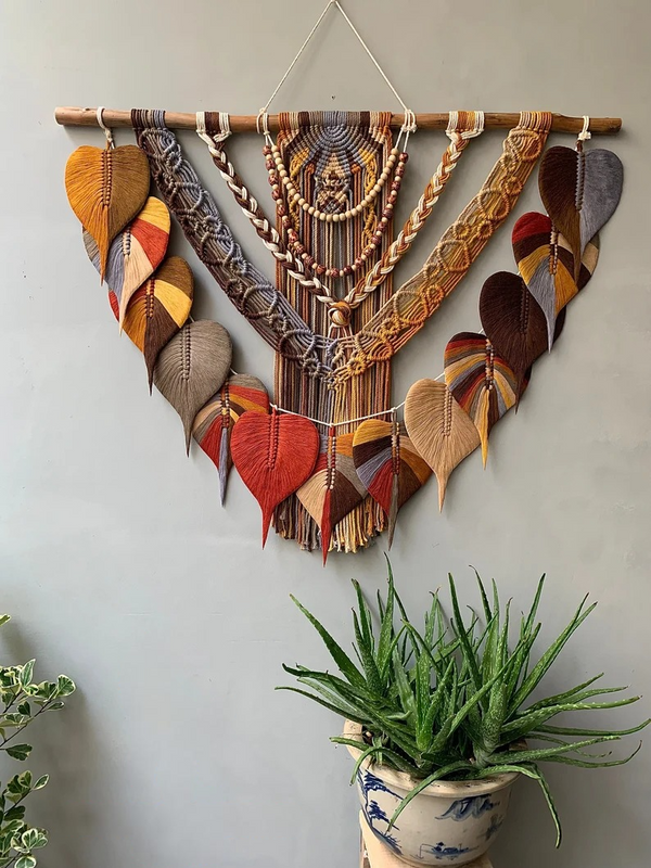 Macrame Wall Hanging - Mixed Color Macrame Leaves Wall Hanging