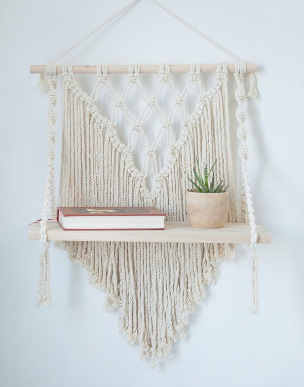 Macrame Hanging Shelf - Boho Wall Shelf, Storage Shelf