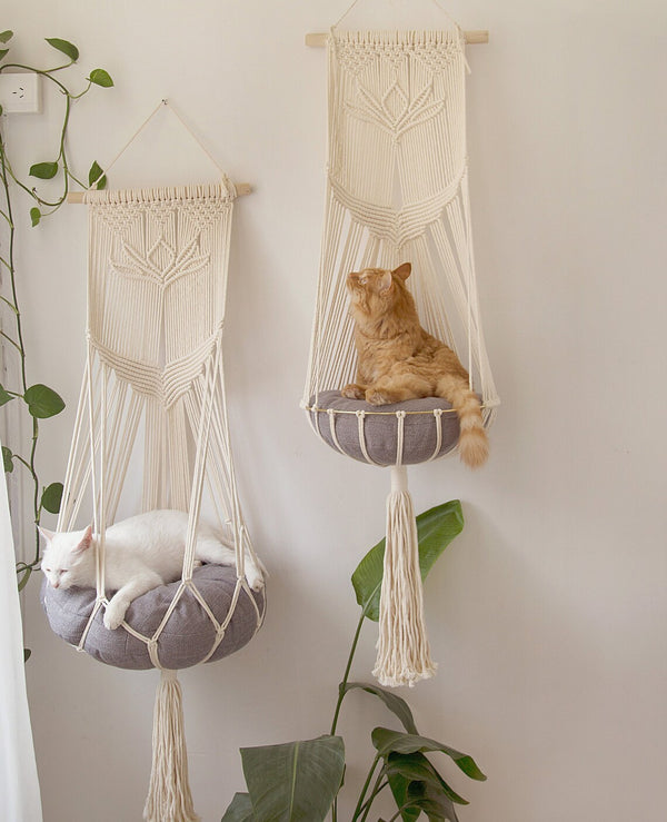 Macrame cat hammock - Pet wall furniture | Hanging cat bed