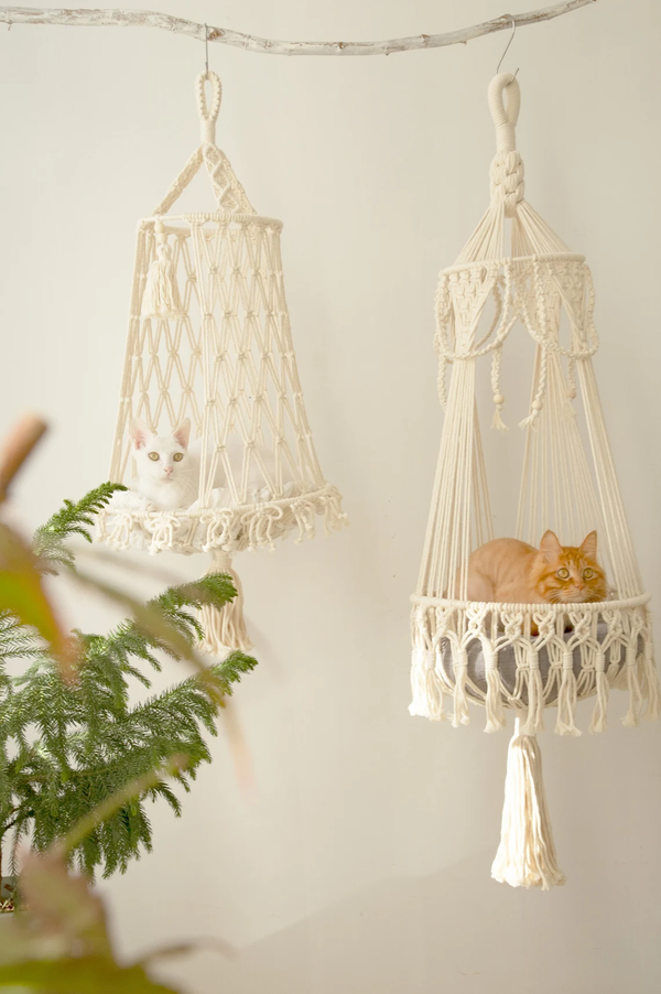 Macrame Cat Hammock - Pet wall furniture | Hanging cat bed