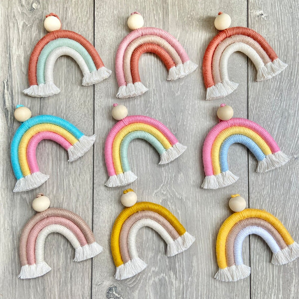 Rainbow Macramé Car Mirror Hanger - Car Charm | Essential Oil Diffuser