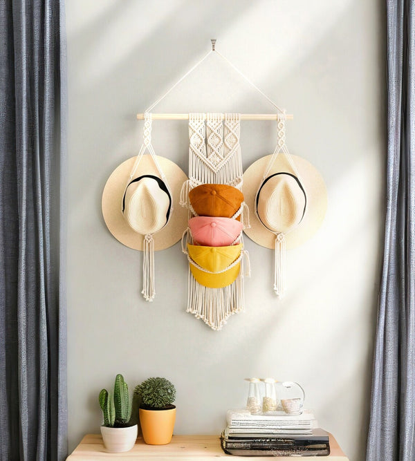 Macramé Hat and Cap Holder – Wall Organizer