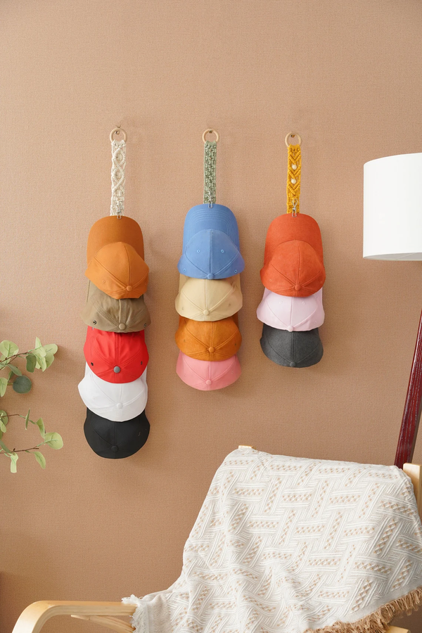 Macramé Cap Hanger – 3 Styles |  Wall Hanger For Hat | Holds 3–10 Caps