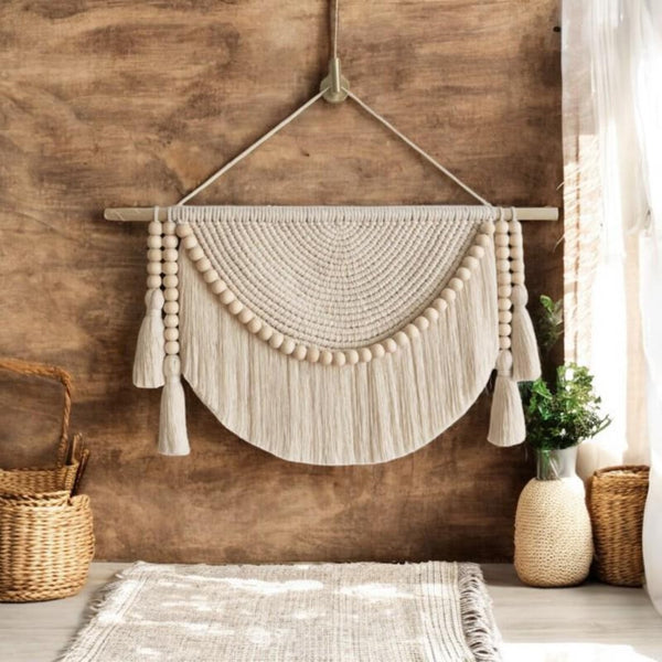 Handmade Macramé Wall Hanging with Beads – Boho Home Décor